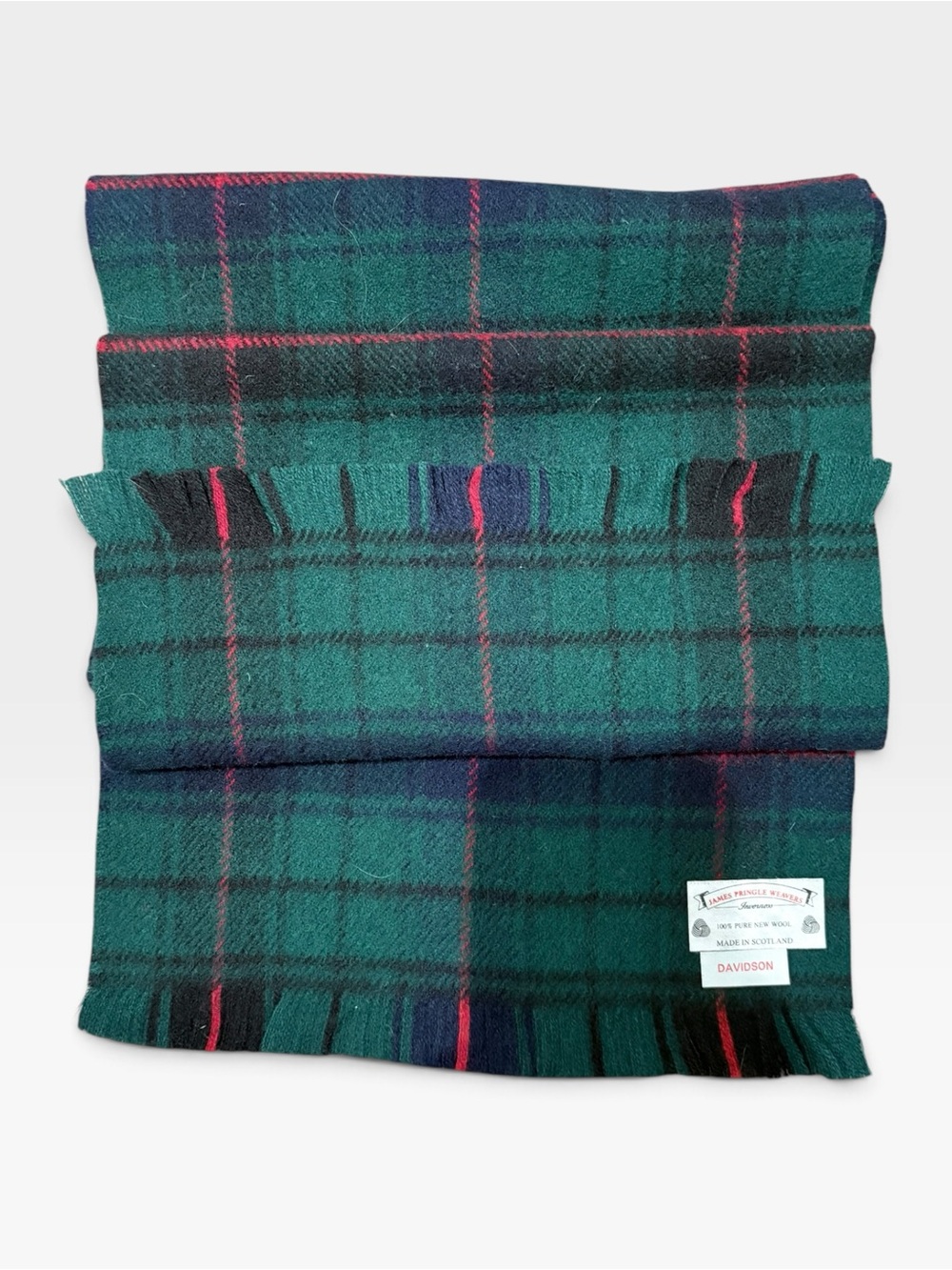 Vintage James Pringle Weavers Davidson Tartan 100% Wool Scarf Scotland